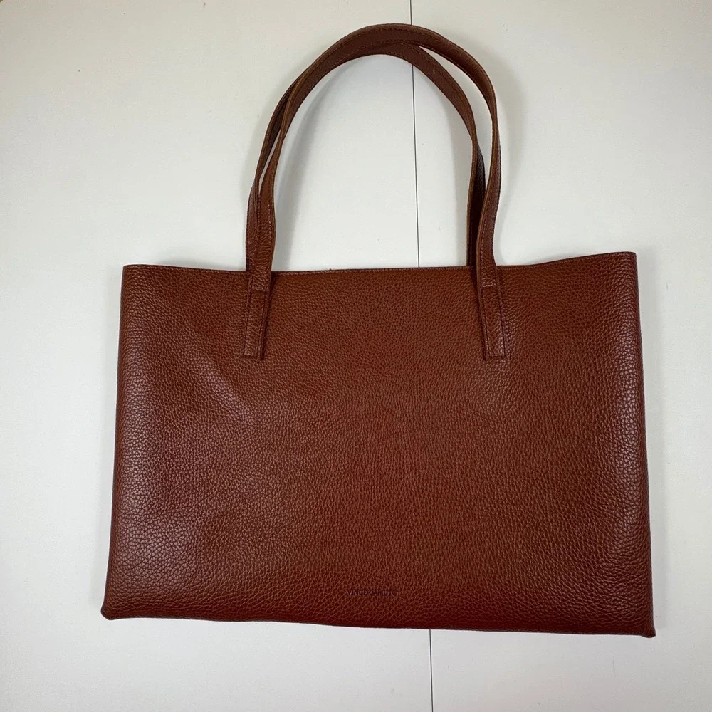 Vince Camuto Brown‎ Pebbled Leather Tote Bag Black Stripe Work Bag